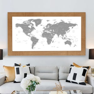 Weltkarte druckbare Dateien, graue und weiße herunterladbare große Dekor Karte der Welt Digitaldruckdateien, DIY Dekor für Wohnzimmer