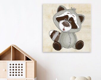 Cute Raccoon Printable Art File, Baby Raccoon Painting  Art for Baby Room Wall Art, Download XL JPG Print Files, DIY Decor for Nursery
