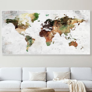 Weltkarte Druck auf Leinwand - Beige & Brauntöne, Reisegeschenk, Abenteuer Dekor