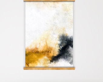 Abstract Canvas Wall Art – Minimalist Modern Hanger Frame | Yellow, Beige & Black Tones | Ready to Hang