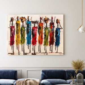 Masai African Women Wall Art, Abstract Canvas Print, Colorful Painting, Ethnic Canvas Wall Art, HD Detailed Canvas