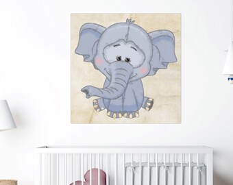 Cute Elephant Printable Art File, Baby Elephant Painting Art for Kids Room Wall Art, Download XL JPG Print Files, DIY Decor for Nursery