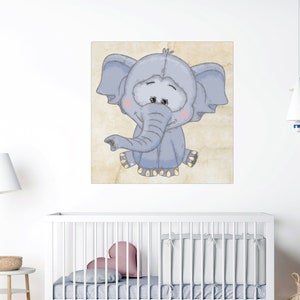 Cute Elephant Printable Art File, Baby Elephant Painting Art for Kids Room Wall Art, Download XL JPG Print Files, DIY Decor for Nursery