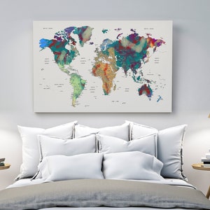 Mapas del mundo imprimibles, mapas decorativos de gran tamaño y varios colores, descargables, para imprimir digitalmente, decoración DIY.