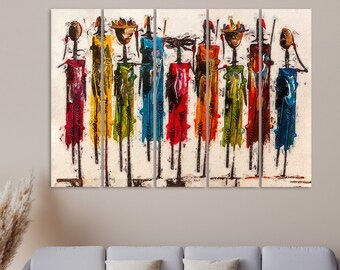 African Women Canvas Art, Modern Abstract Print, Colorful Painting, Ethnic Wall Art, HD Detailed Canvas, African Girl Wall Decor
