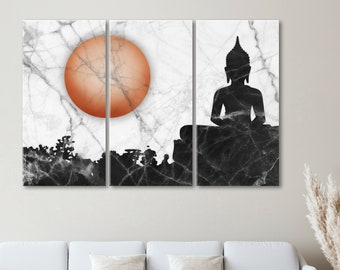 Buddha Canvas Wall Art, Framed Buddha Canvas Print, Boho Style Marble Texture Home Art, Buddhist Spiritual Zen Minimalist Wall Decor