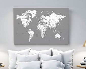 World Map Files Printable, Gray Colors Downloadable Large Decor Map of World Digital Print Files, DIY Decor