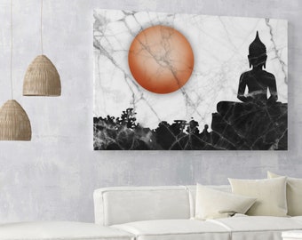 Buddhist Spiritual Zen Minimalist Decor, Minimalist Boho Style Canvas Wall Art, Marble Texture Home Canvas Art Decor,
