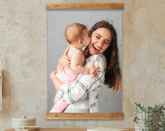 Personalized Gift for Mom, Photo to Paint Canvas with Hanger, Custom Photo Canvas, Painting Canvas Immortal Gift for Mom