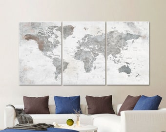 World Map Wall Art, Adventure Push Pin Travel Map, Large Canvas Wall Decoration For Home or Office