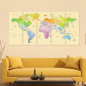 Weltkarte Leinwand Wandkunst, Push Pin Reise Abenteuerkarte, weiche Farbe Erde Kunst Dekor, Büro oder Wohnkultur, Wandkunst für Wohnzimmer