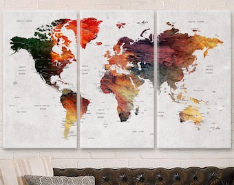 World Map Canvas Wall Art, Colorful Earth Art Wall Decor, Home & Office Decor, Wall Art for Living Room, Adventure Push Pin Travel Map