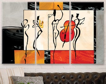 Abstract Jazz Art Canvas Print, Modern Musicians Wall Art Decor, Jazz Figures Large Canvas, Modern Home and Office Decor,
