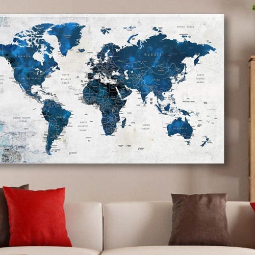 World Map Canvas Wall Art Colorful Push Pin Travel Adventure - Etsy