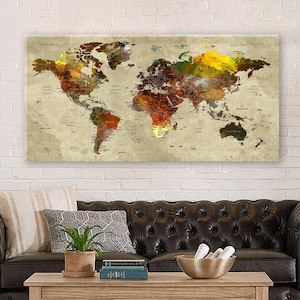Weltkarte Wand Kunst Leinwand, Push Pin Reise Karte, große Leinwand Haus, Büro, Wohnzimmer Dekor, bereit zum Aufhängen Leinwand Abenteuer Weltkarte