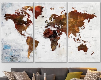 Large Canvas, World Map Wall Art , Push Pin Travel Map, Adventure Map Wall Decor, Framed Home Decor, Home Gift, Wanderlust Map