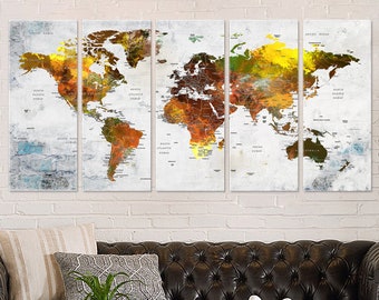 Travel World Map Art Canvas Decor, Push Pin Adventure Map, Large Canvas Wall Art, World Map Decor for Your Home or Office