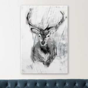 Abstract Deer Wall Decor, Black and White Canvas, Fine Art Print or Photo Print Modern Deer, Home or Office Large Decor