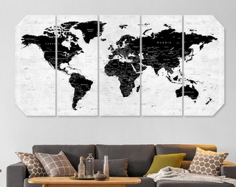 World Map Canvas, Octagonal Wall Art, Push Pin Travel Map, Home Gift, Office Decor, Living Room Decor, Adventure Map, Octagonal Black Map