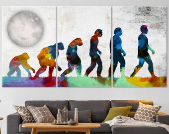 Human Evolution Canvas Art, Large Wall Decor, Colorful Watercolor Canvas, Evolution Canvas Art, Home Gift, Home Decor, Office Decor