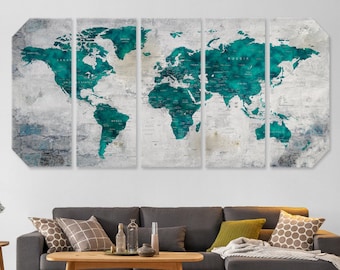 World Map Canvas, Octagonal Wall Art, Push Pin Travel Map, Home Gift, Office Decor, Living Room Decor, Adventure Map, Octagonal World Map
