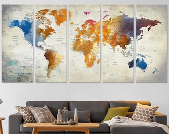 World Map Canvas, Push Pin Travel Map, Colorful World Map, Large Wall Decor, Adventure Awaits Map, Wanderlust World Map, Home & Office Decor