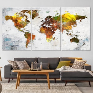 Herbstfarben Weltkarte auf Leinwand - Landkarte, Herbstfarben, rustikale Dekoration für Haus & Büro