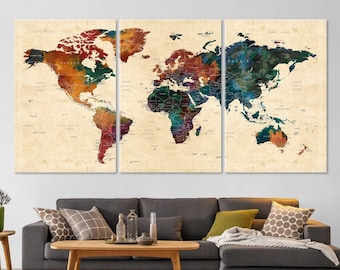 World Map Wall Art, Push Pin Travel Adventure Map, Home Gift, Office Decor, Living Room Wall Decor, Large Canvas Art