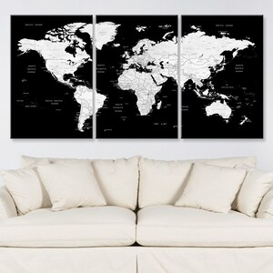 World Map Canvas, Push Pin Travel Map, Black And White World Map, Home Gift, Office Decor, Living Room Wall Decor, Large Adventure Map