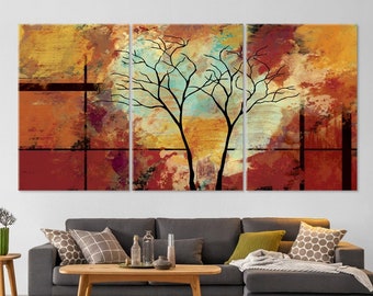 Modern Trees Canvas, Colorful Abstract Wall Decor, Triptych Wall Art Canvas, Home Gift, Office, Living Room, Home Decor, Large Canvas