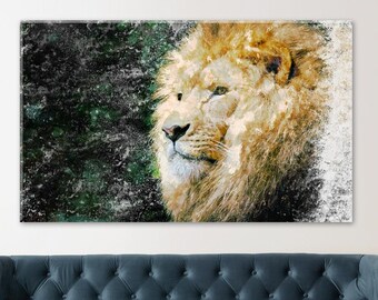 Lion Canvas Wall Art, Lion Canvas, Watecolor Texture Lion Wall Art, Home amd Office Decor, Large Canvas Art Print