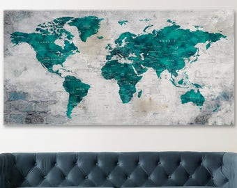 World Map Canvas, Push Pin Travel Map, World Map Wall Art, Large Canvas Decor, Adventure World Map, Home Gift, Home Decor, Living Room Decor