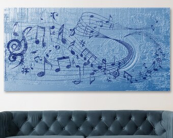 Modern Canvas Wall Art, Blue Music Notes Design Decor, Abstract Music Canvas Art, Office, Living Room, Home Decor