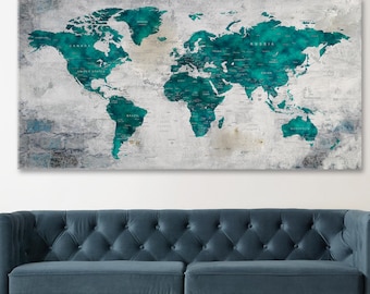 World Map Canvas, Push Pin Wal Art Decor
