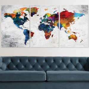Weltkarte Leinwand Wandkunst, bunte Push Pin Reise Abenteuer Karte, Leinwand Dekor, Geschenk, Büro oder Wohnzimmer Wanddekoration