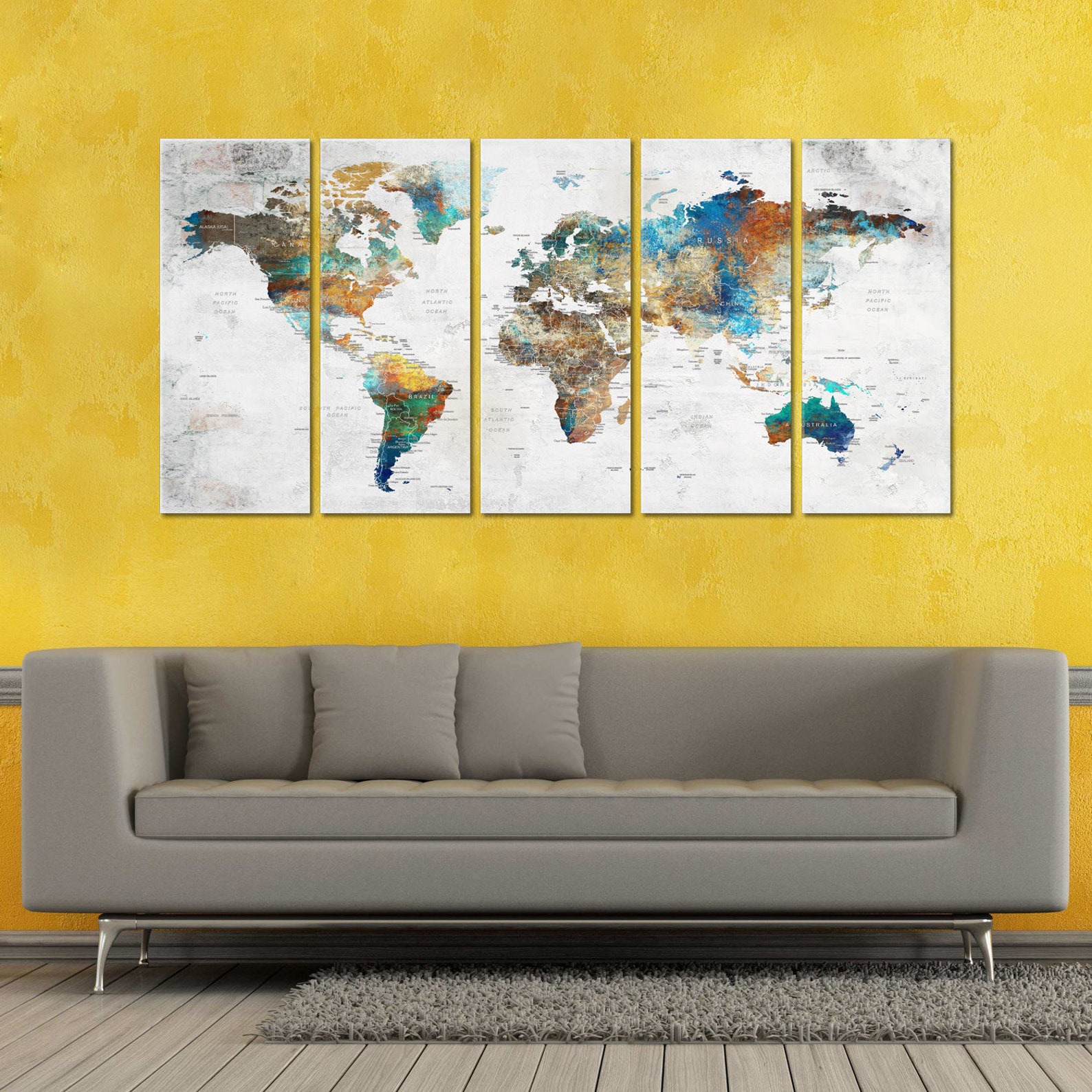 World Map Wall Art Large Canvas Adventure Push Pin Travel - Etsy