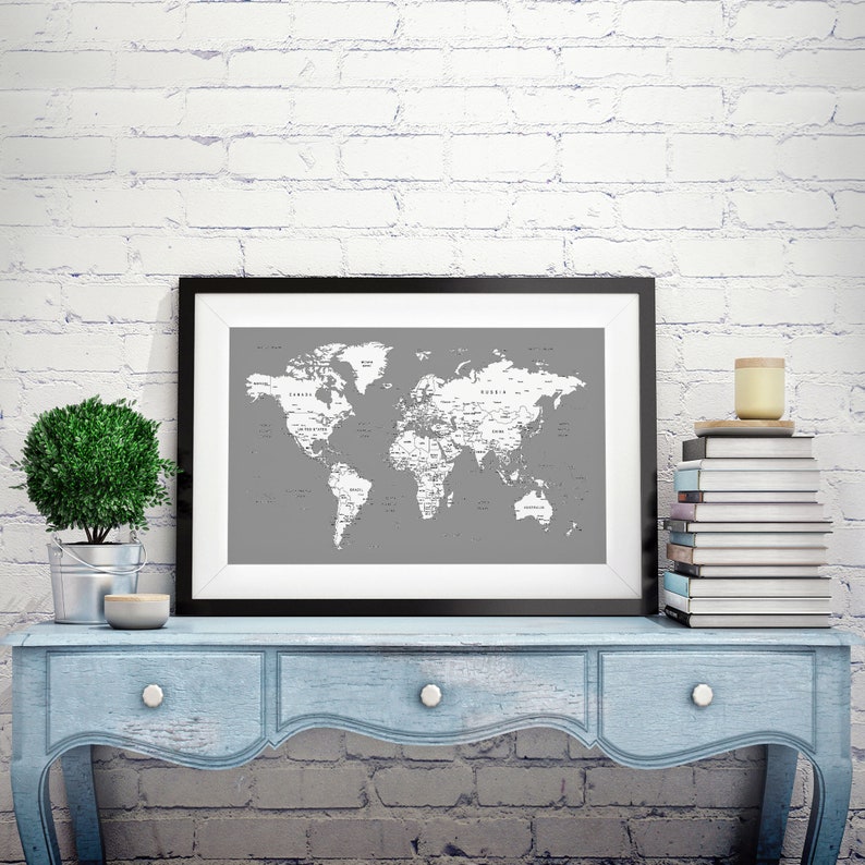 Grey Paper Map World Map Files Printable, Gray Colors Downloadable Large Decor Map of ...