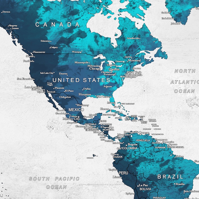 World Map Files Printable Blue Colors Downloadable Large - Etsy