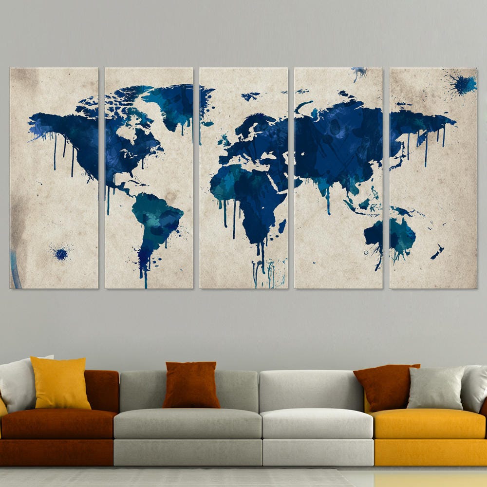 World Map Canvas Decor, Watercolor World Map, Large Canvas Wall Decor ...