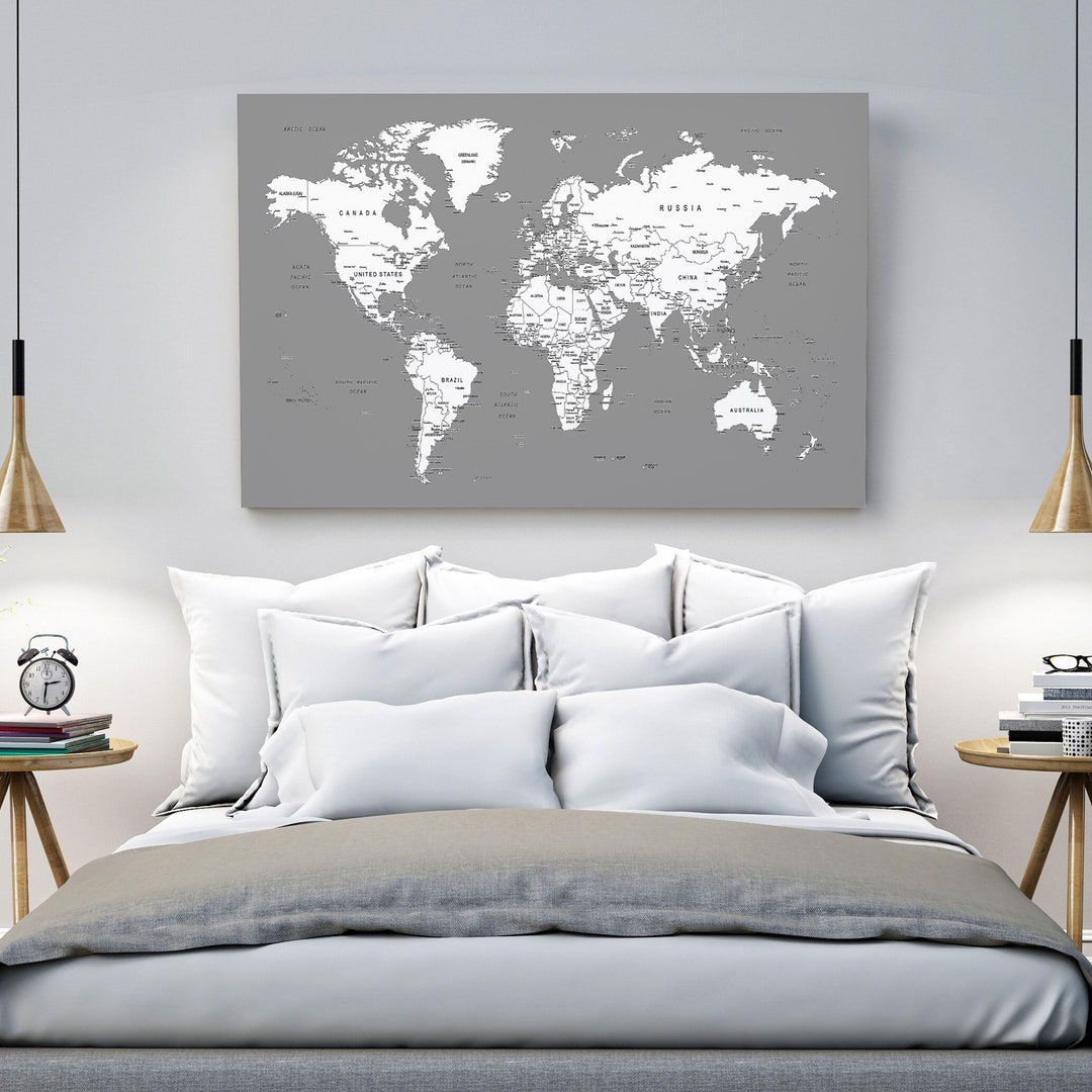 World Map Files Printable, Gray Colors Downloadable Large Decor Map of ...