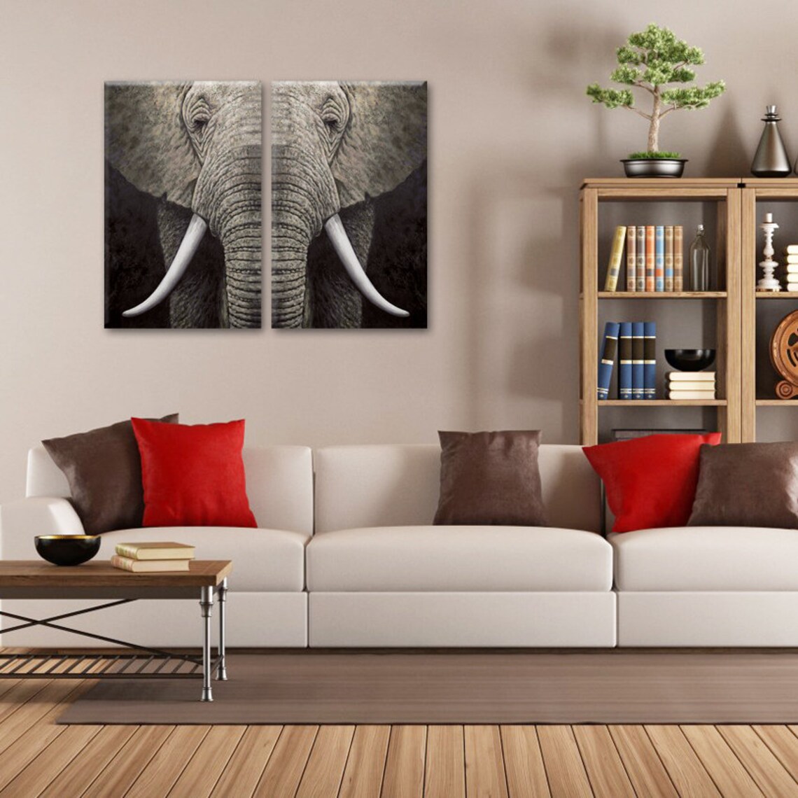 Elephant Wall Art 2 Panels Canvas Print Wall Decor Elephant | Etsy