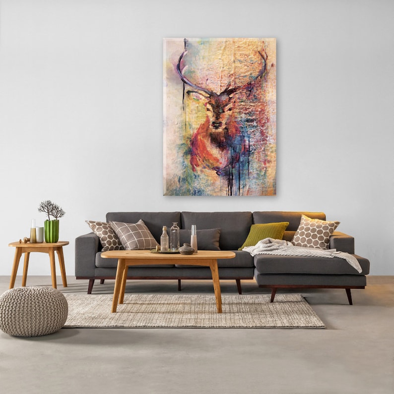 Abstract Deer Wall Decor Modern Painting Deer Fine Art Print Etsy