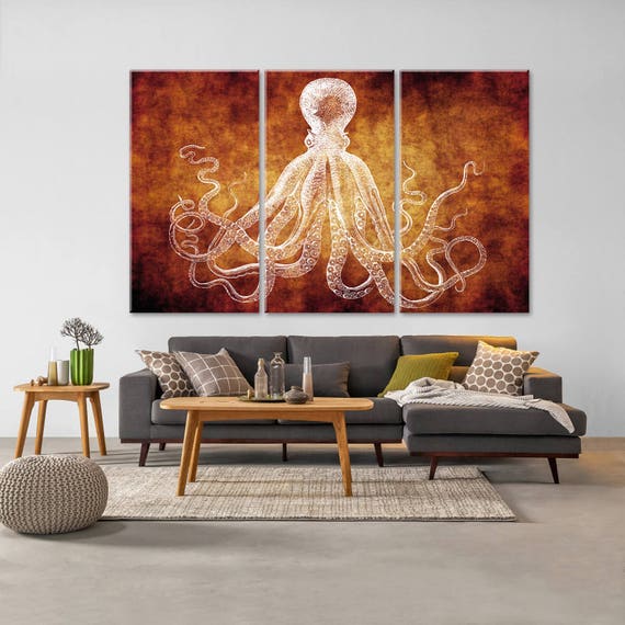 Brown Octopus Decor Canvas Art Large Wall - Octopus Wall Decor Canvas Brown Octopus Decor Canvas Art Large Wall - Octopus Wall Decor Canvas