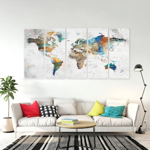 World Map Wall Art, Large Canvas, Adventure Push Pin Travel Map, Soft Color Decoration Object, Home, Office, Living Room Decor image 3