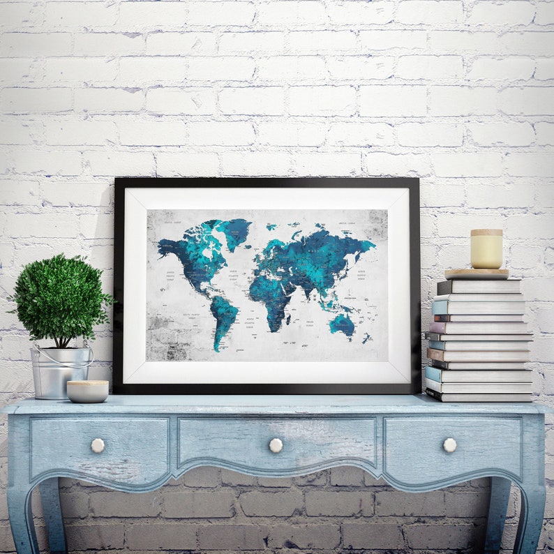 World Map Files Printable Blue Colors Downloadable Large - Etsy