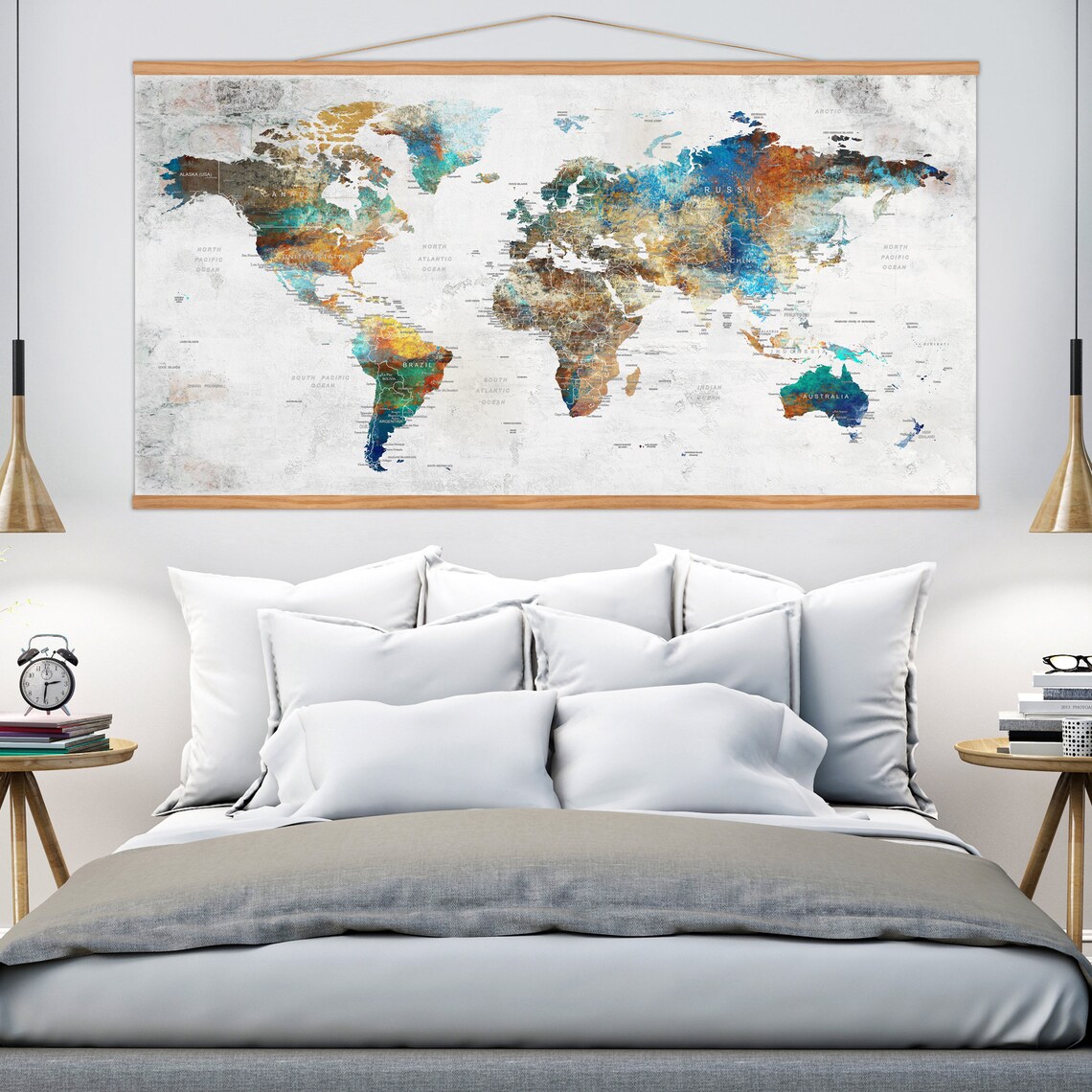 Hanging World Map Canvas Rustic Frame Home Decor World Map - Etsy