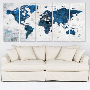 Large World Map Decor, Push Pin Travel Map, World Map Canvas, Navy Blue Living Room, Office Wall Art Decor, Teal Color Wall Art image 9