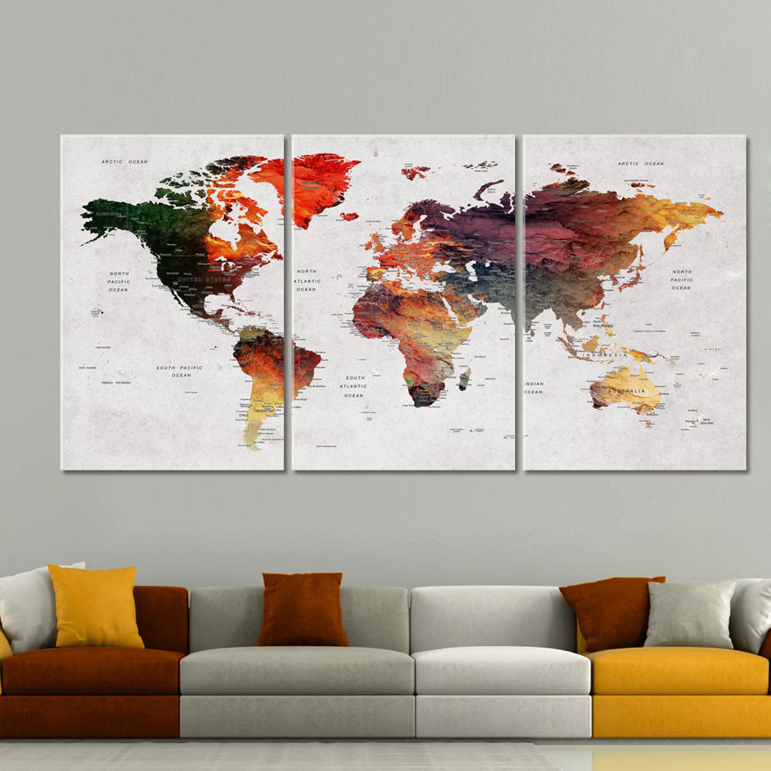 World Map Canvas Wall Art Decor, Push Pin Travel Map, Adventure Canvas ...