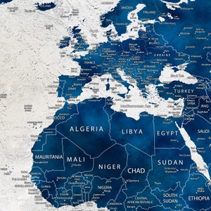 Large Canvas World Map Wall Art, Push Pin Travel Map, Navy Blue ...