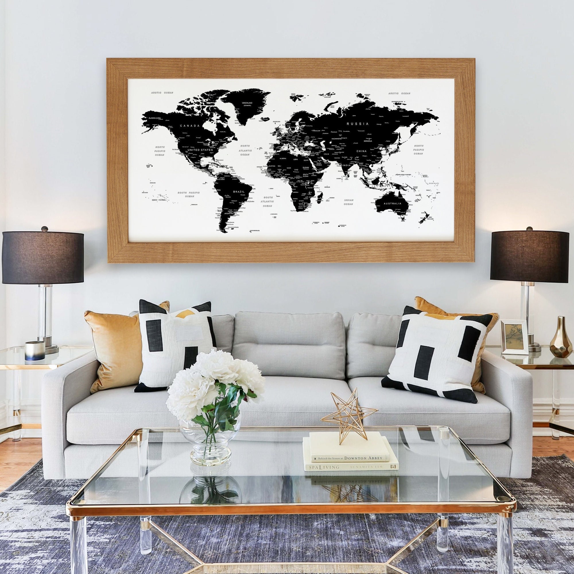 Abstract Globe Canvas Print, Brown World Map Digital Painting Canvas S –  Swallart